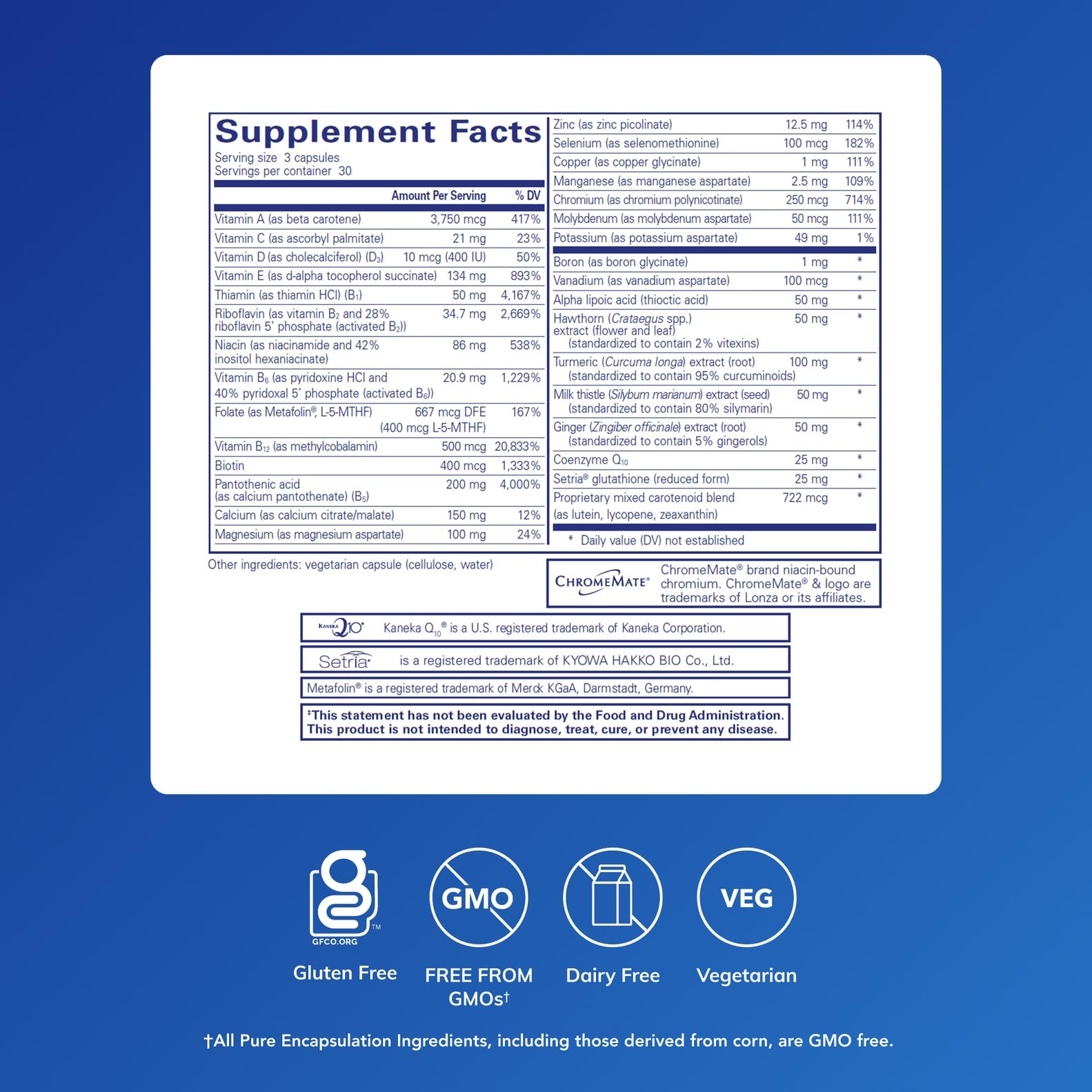 Ultranutrient bottle label close-up highlighting Metafolin L-5-MTHF and key ingredients