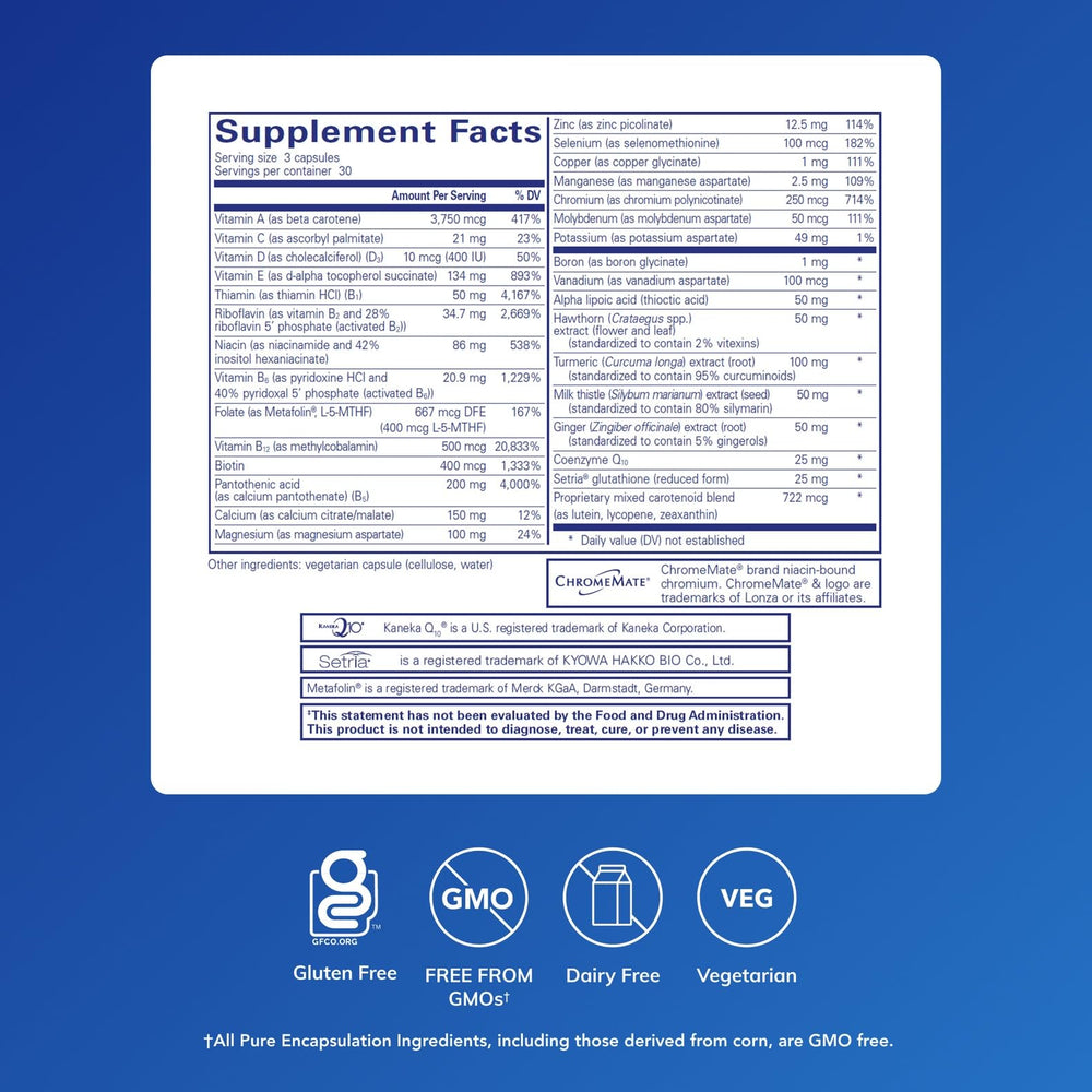 Ultranutrient bottle label close-up highlighting Metafolin L-5-MTHF and key ingredients