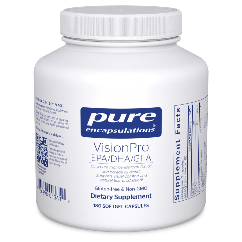 Pure Encapsulations VisionPro bottle pours for daily eye support.