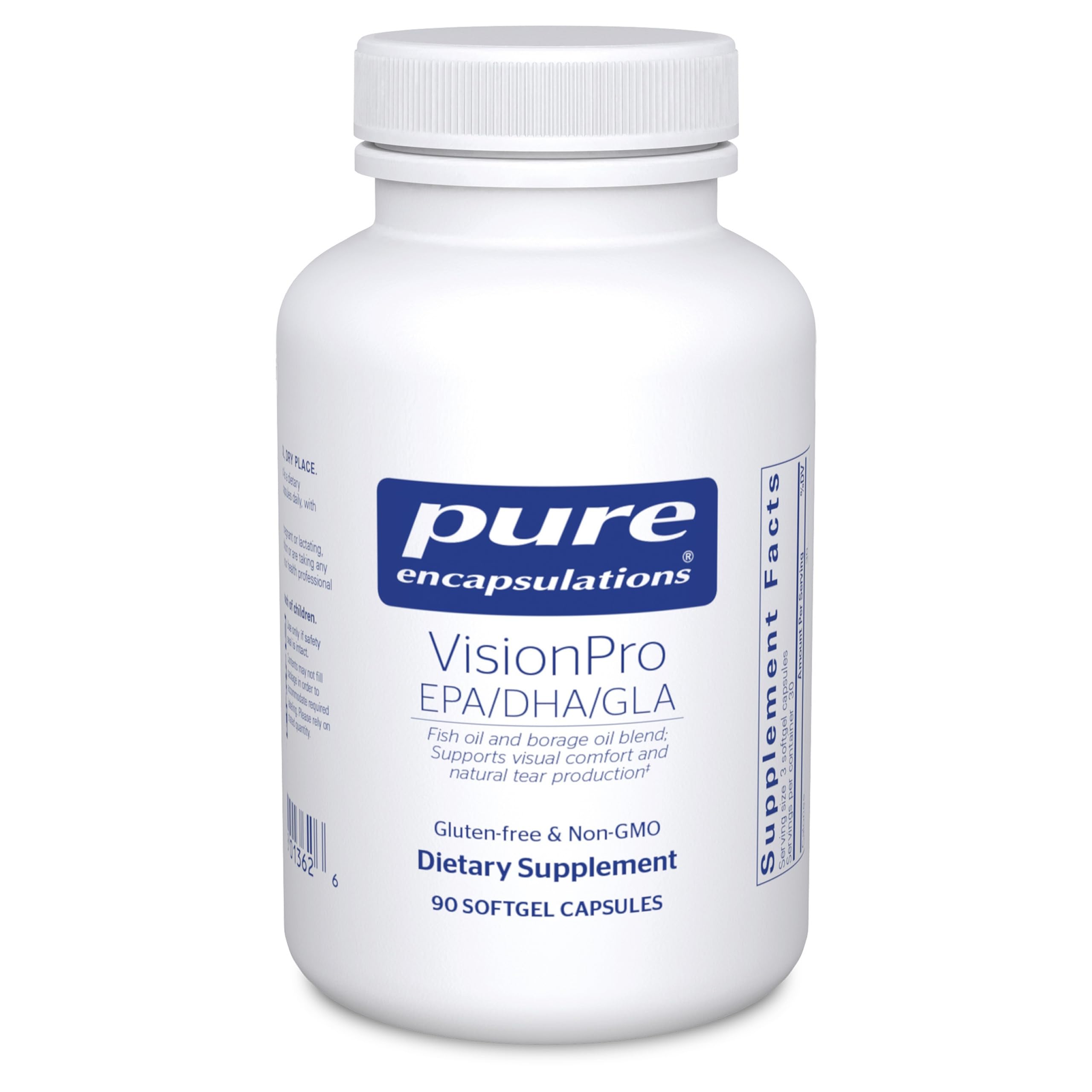 Pure Encapsulations VisionPro en botella, foco EPA/DHA/GLA para apoyar la producción de lágrimas