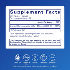 Closeup of Pure Encapsulations Vitamin D3 capsules
