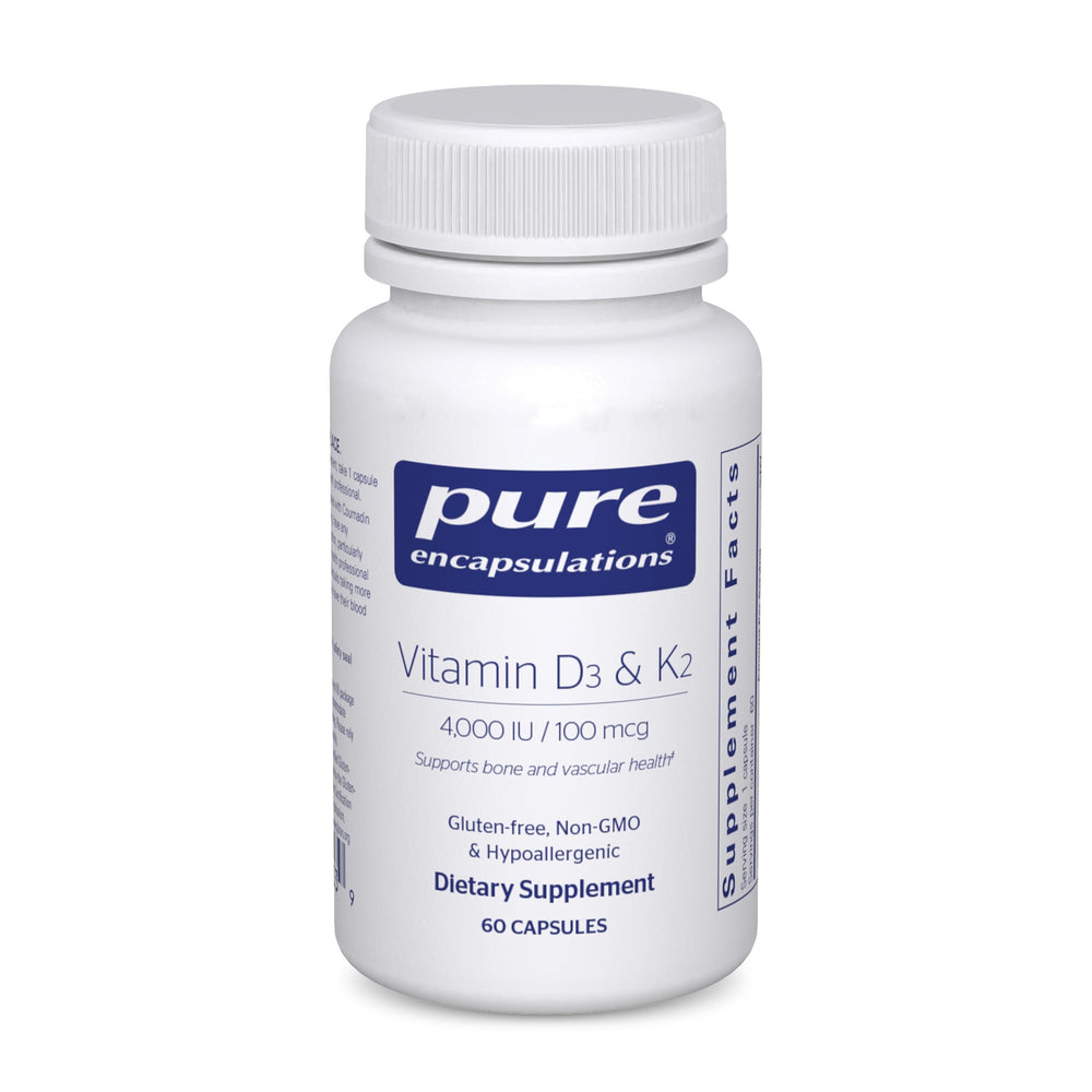 Pure Encapsulations Vitamin D3 & K2 bottle supports bone health and vascular wellness