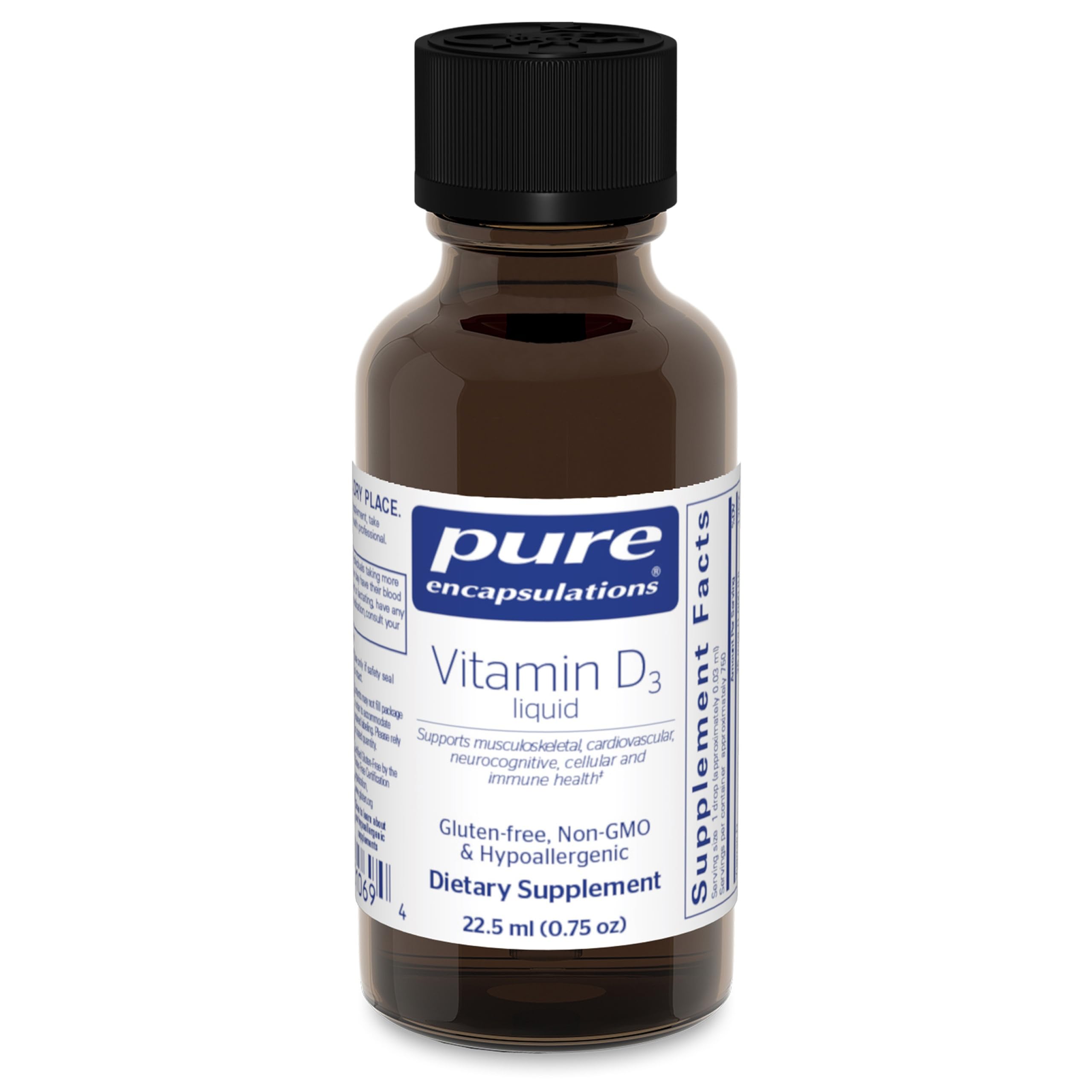 Pure Encapsulations Vitamin D3 Liquid bottle for daily bone and immune support.