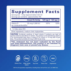 Vitamin D3 Liquid dropper enables precise daily dosing for ease of use.