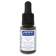 Pure Encapsulations Vitamin D3 Vegan Liquid bottle reflecting hypoallergenic, bone and immune support.