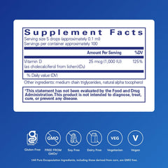 Pure Encapsulations Vitamin D3 Vegan Liquid pour showing convenient dispensing and plant-based formula.