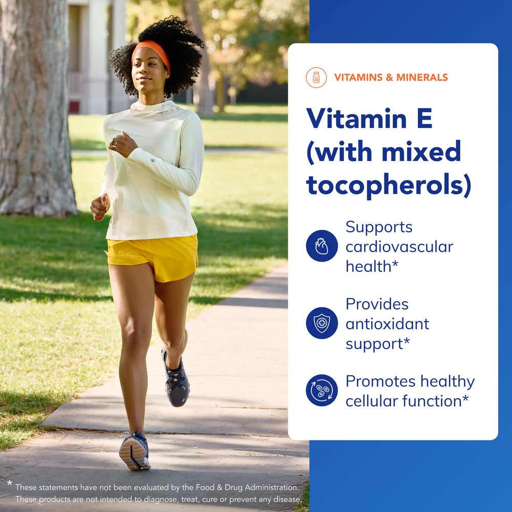 Pure Encapsulations Vitamin E bottle pour illustrating simple daily use.