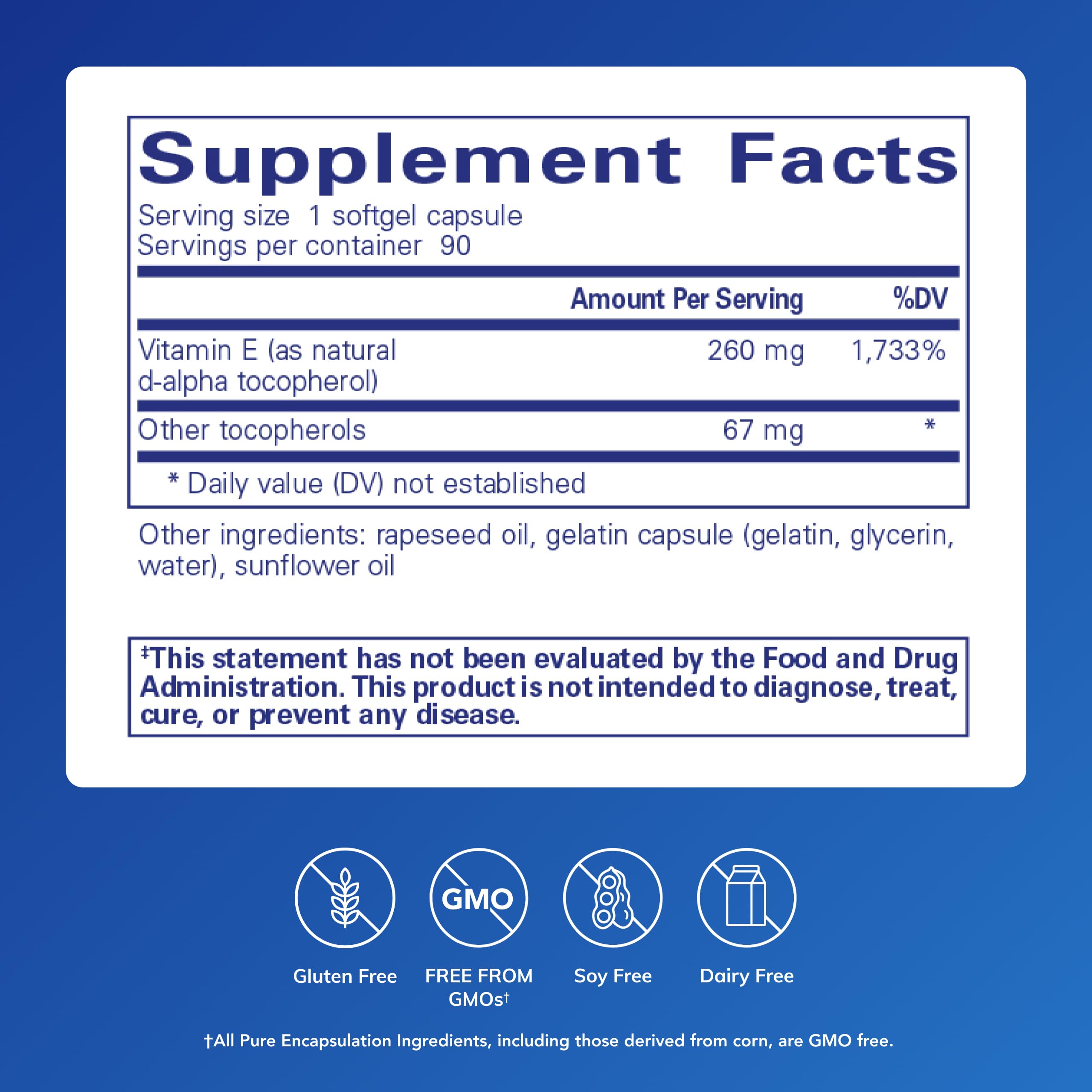 Pure Encapsulations Vitamin E softgel closeup demonstrating easy daily intake.