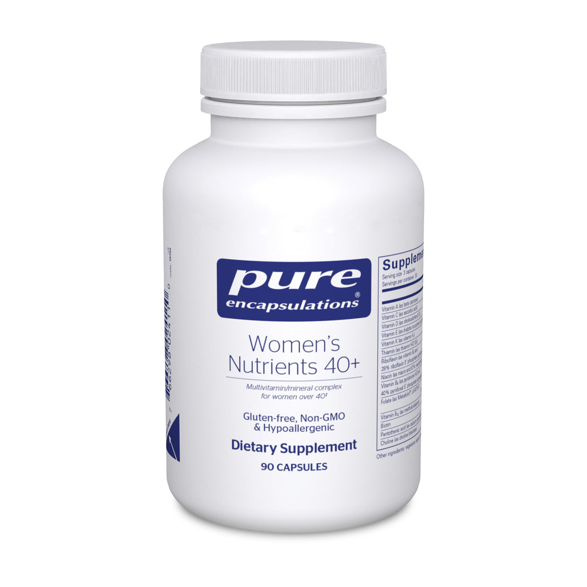 Pure Encapsulations Women's Nutrients 40+ bottle front for daily wellness in women over 40