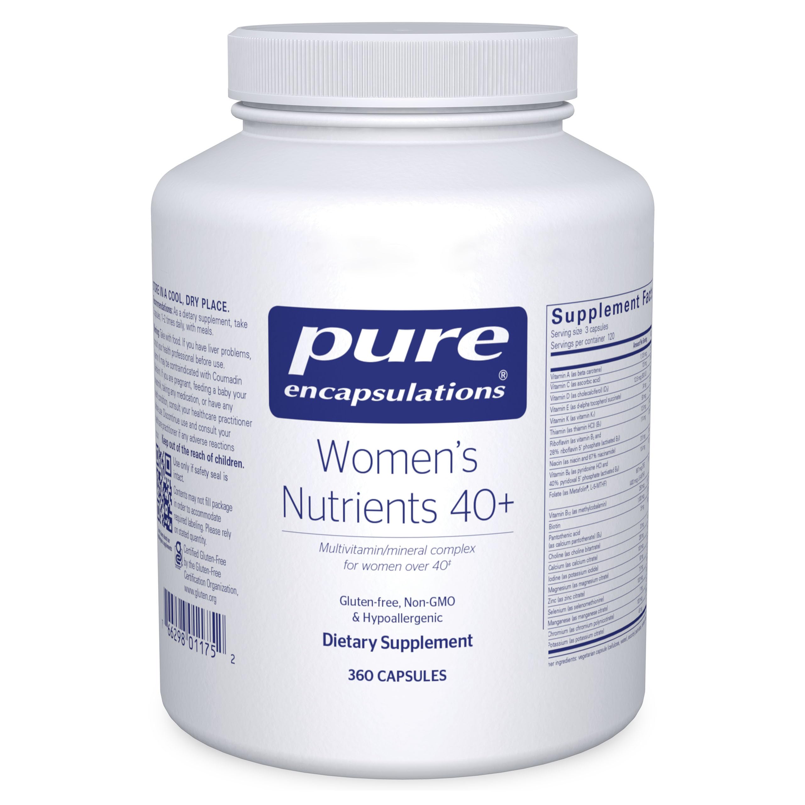 Pure Encapsulations Women's Nutrients 40+ bottle front for daily vitality