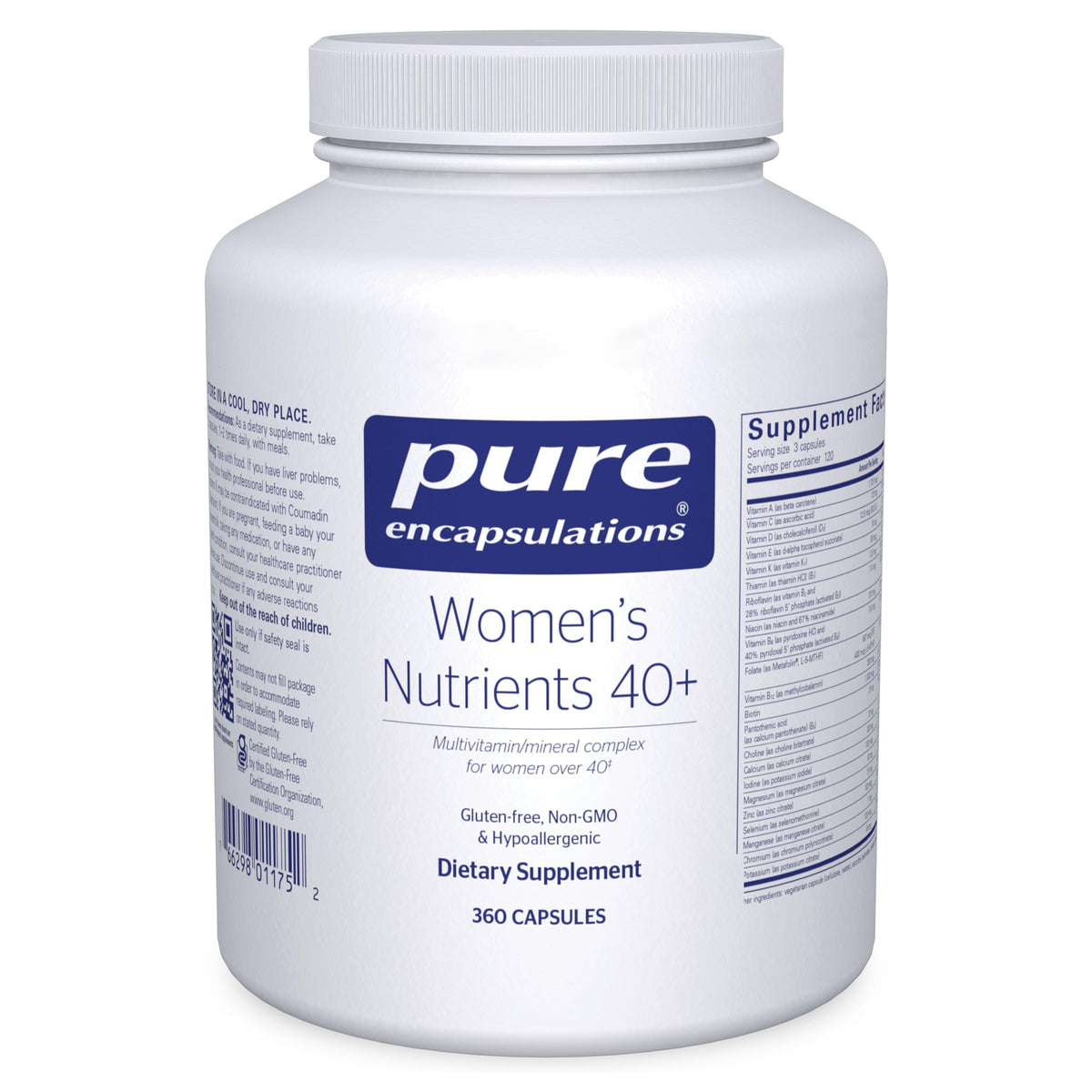 Pure Encapsulations Women's Nutrients 40+ bottle front for daily vitality