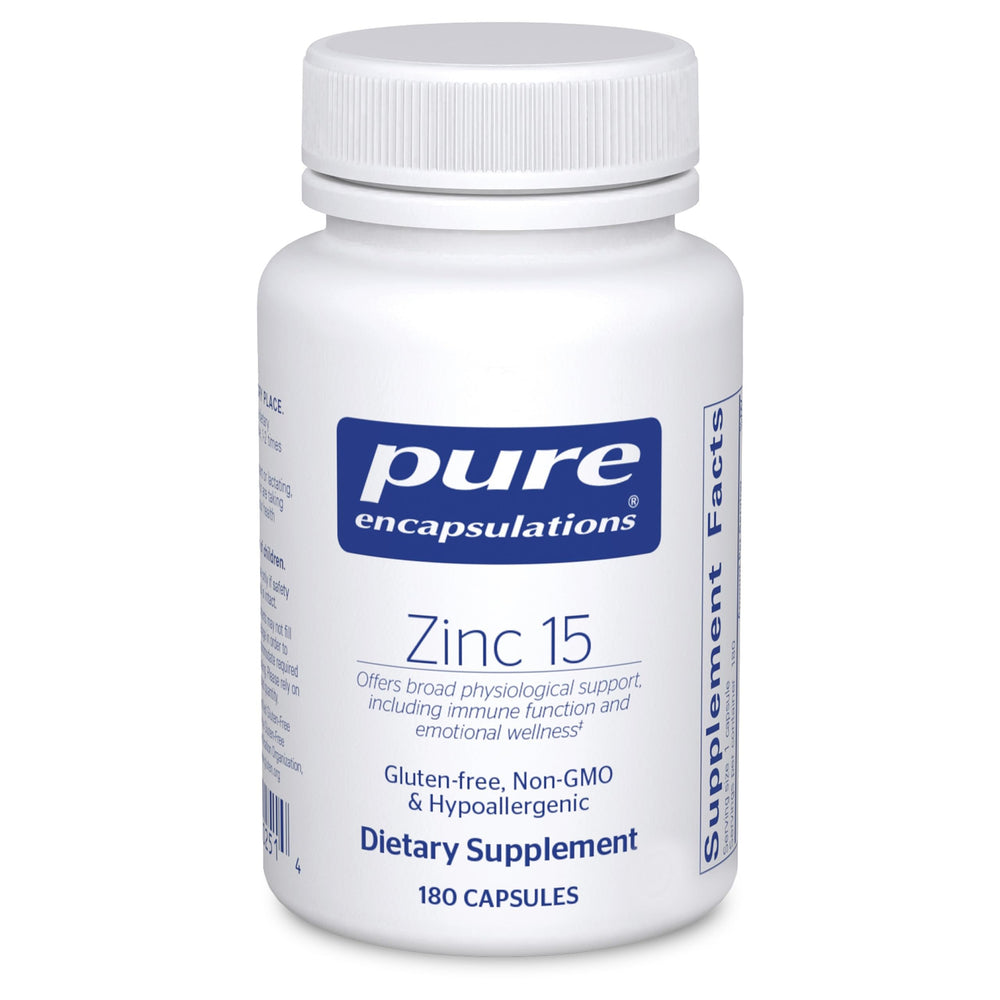 Pure Encapsulations Zinc 15 mg bottle front for daily immune and general health support