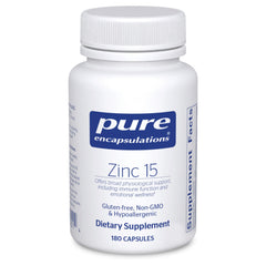 Pure Encapsulations Zinc 15 mg bottle front for daily immune and general health support