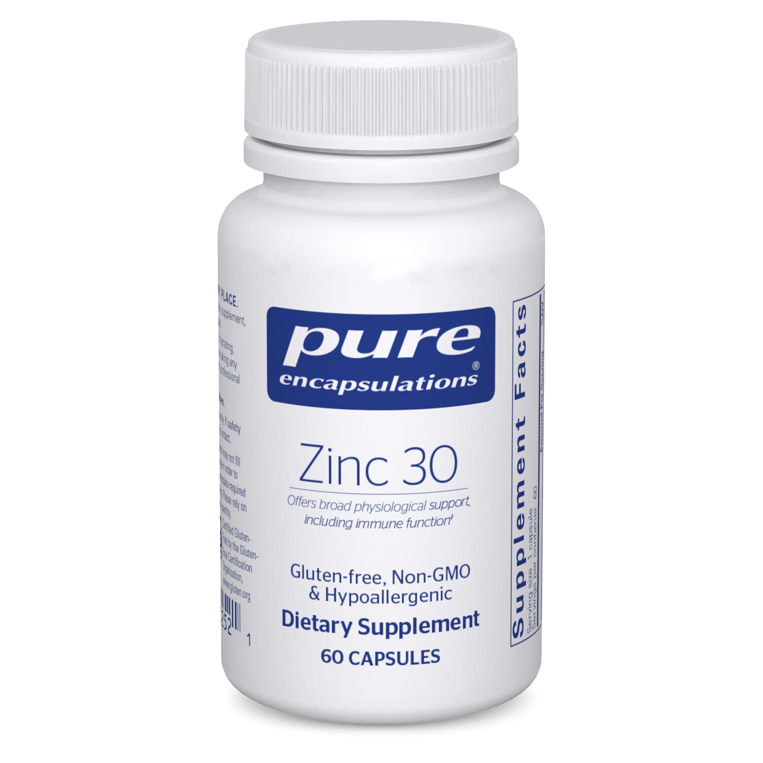 Pure Encapsulations Zinc 30 mg bottle—immune support potential and easy daily use.