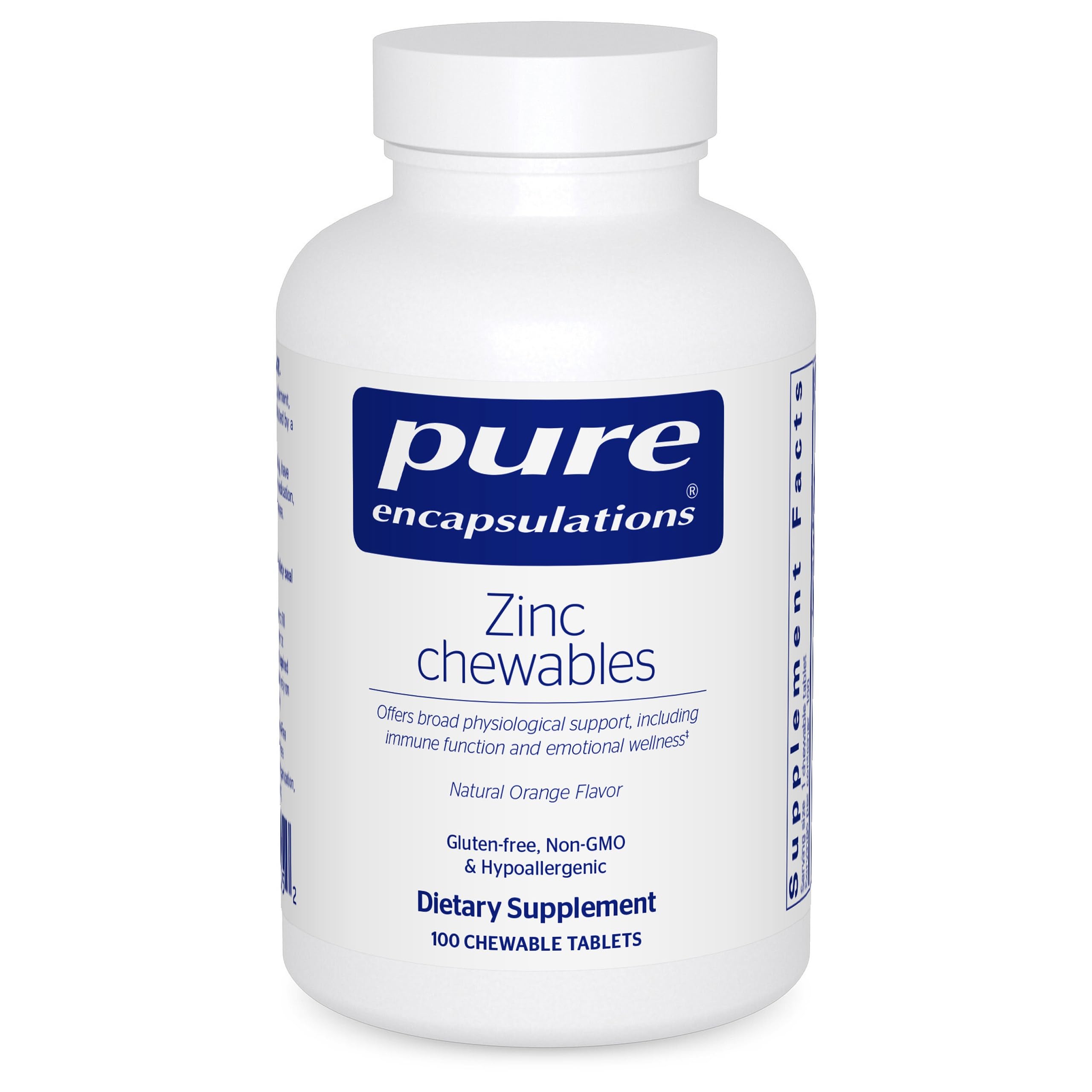Pure Encapsulations Zinc Chewables orange bottle supports daily immune health.