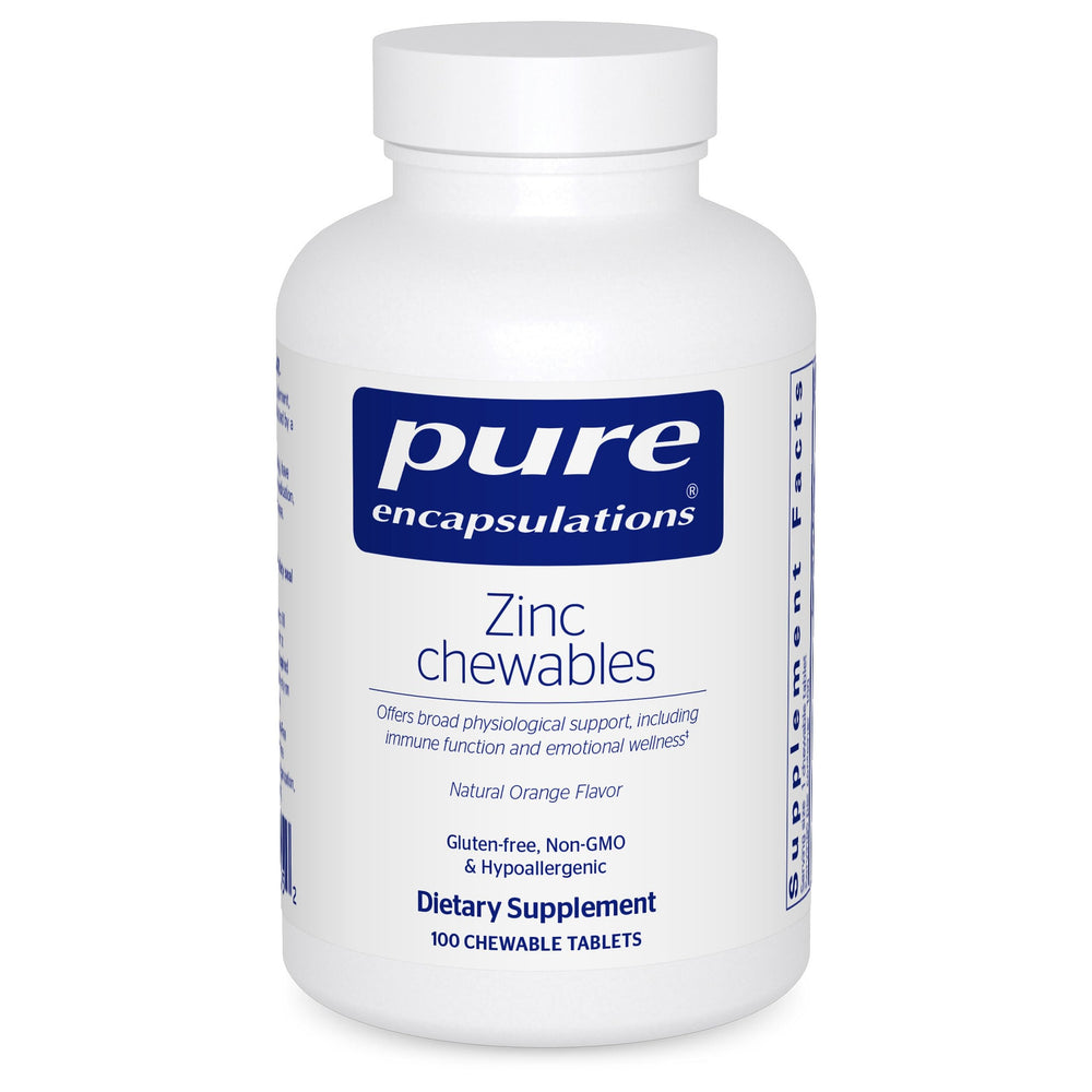 Pure Encapsulations Zinc Chewables orange bottle supports daily immune health.