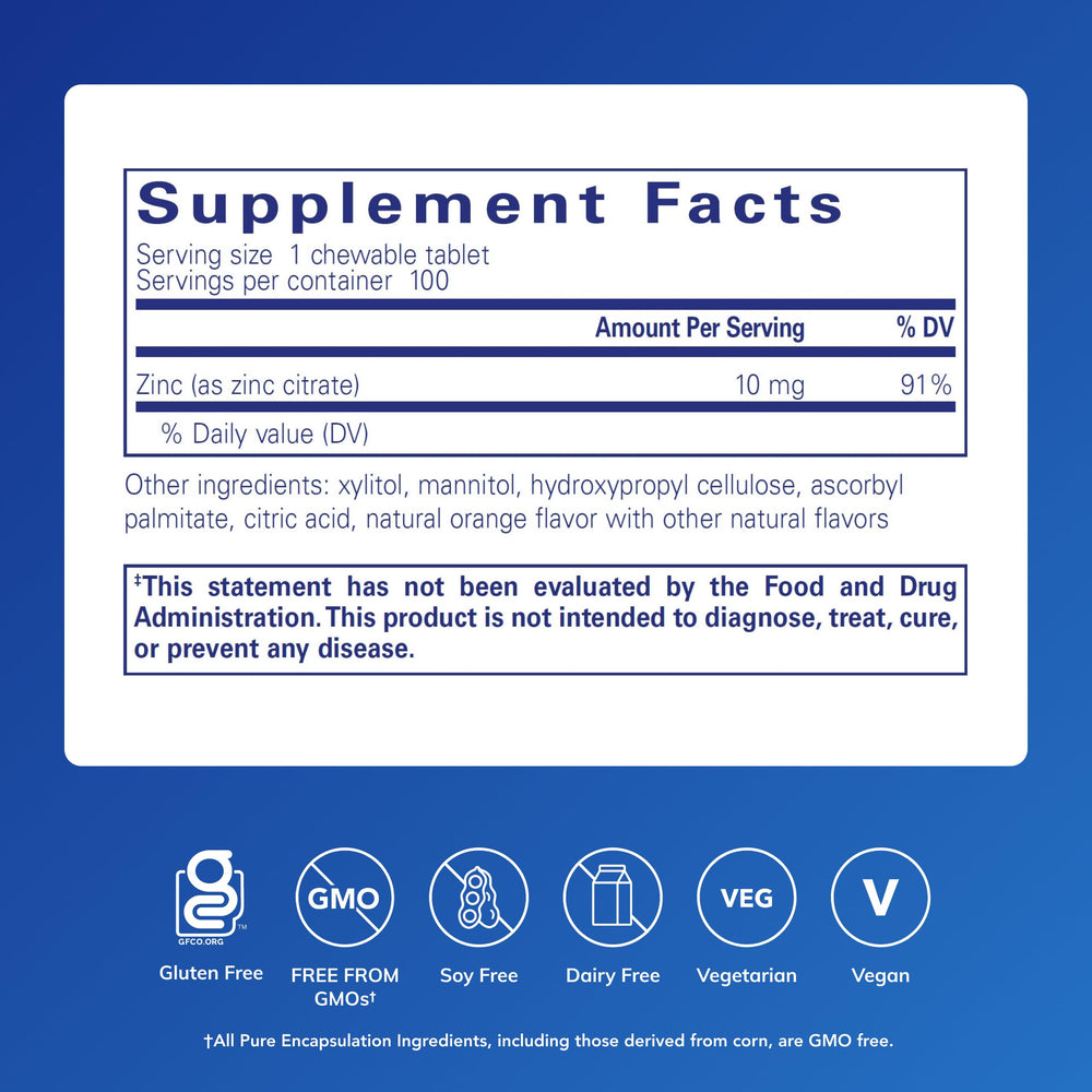Zinc chewables tablets close-up highlight orange flavor for easy dosing.