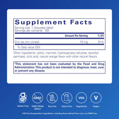 Zinc chewables tablets close-up highlight orange flavor for easy dosing.