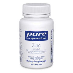 Pure Encapsulations Zinc citrate bottle-front with clear dosage for daily use