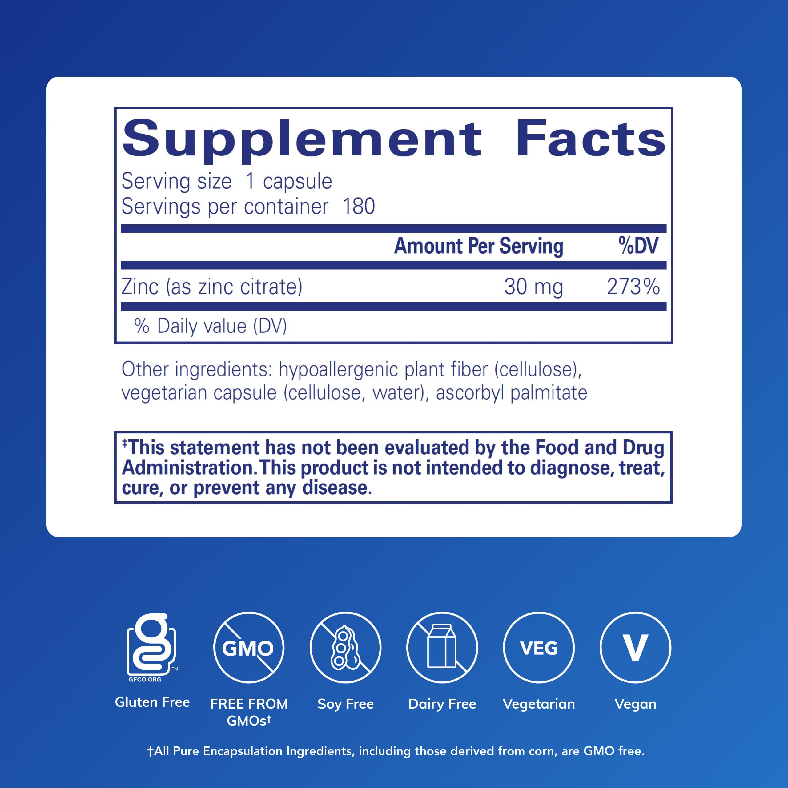 Pure Encapsulations Zinc citrate capsules-closeup shows small, highly absorbable tablets