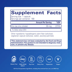 Pure Encapsulations Zinc citrate capsules-closeup shows small, highly absorbable tablets