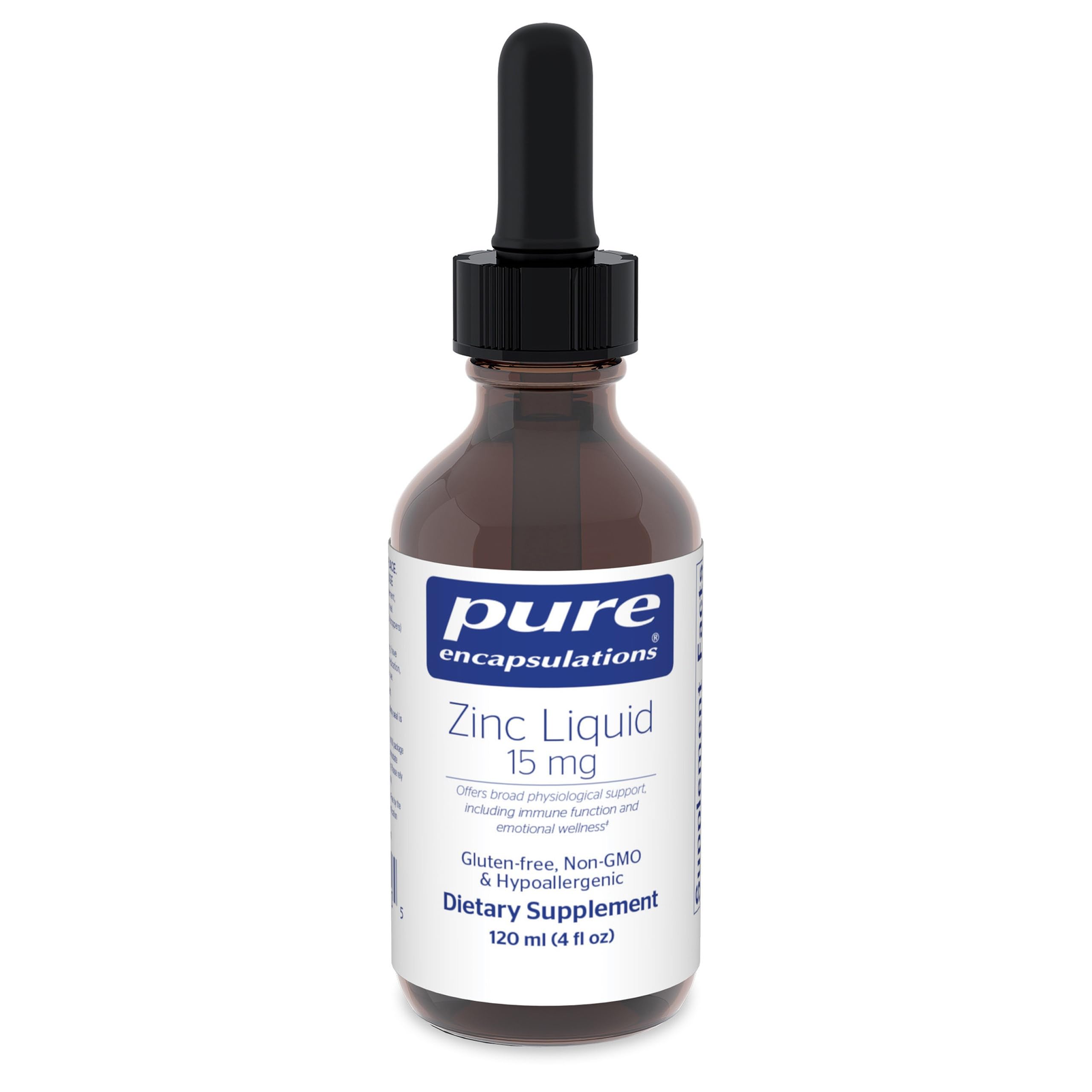Pure Encapsulations Zinc Liquid bottle ready for easy daily dosing and immune-friendly routines.