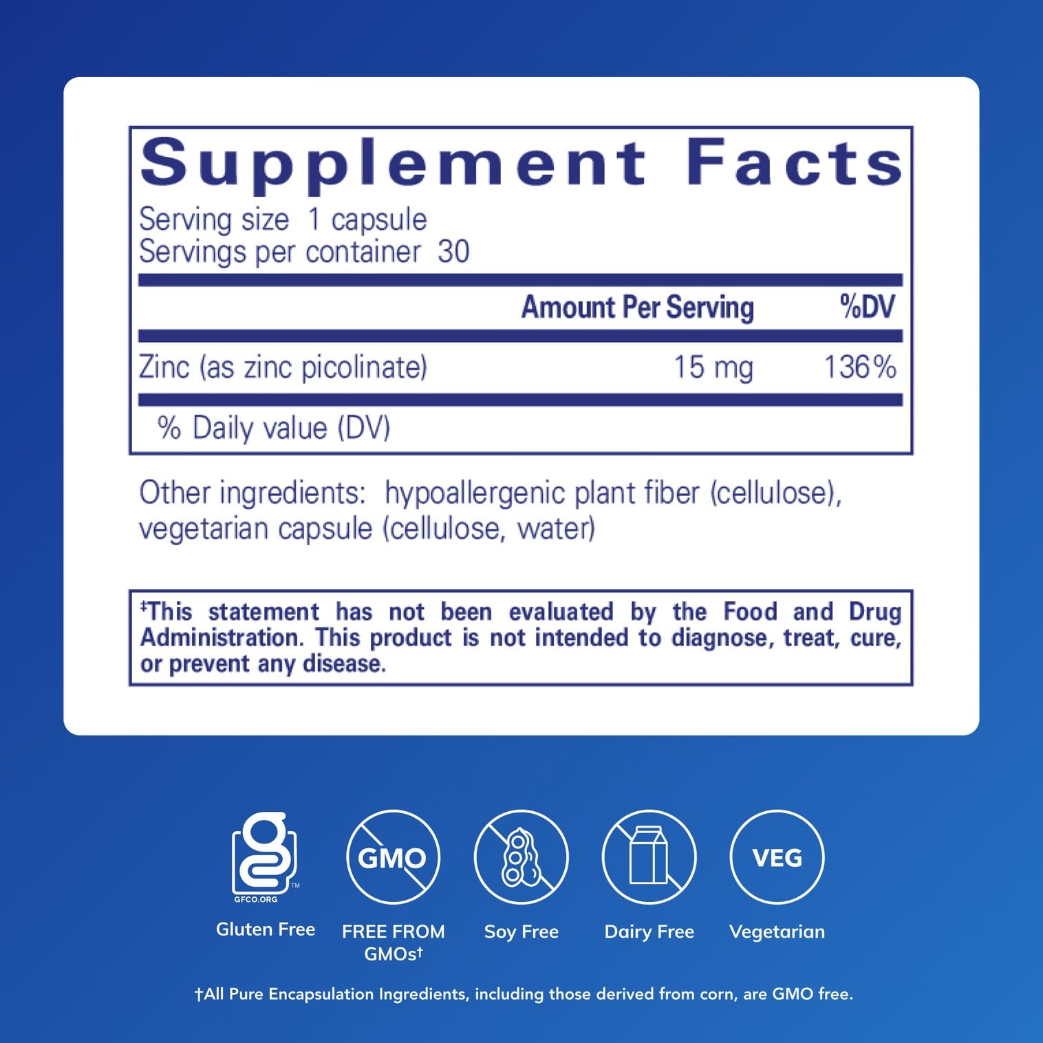 Pure Encapsulations Zinc Picolinate bottle on table for daily wellness