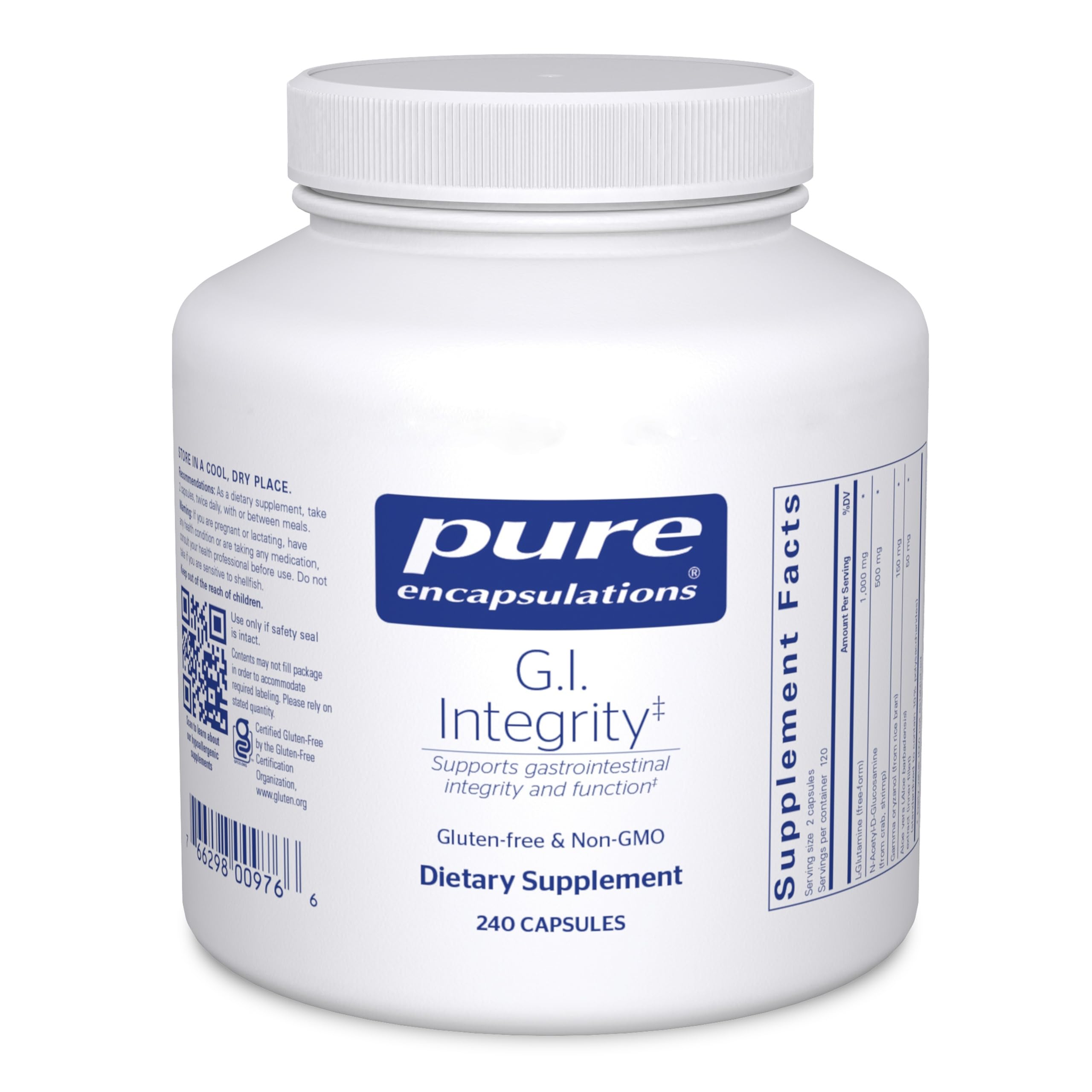Pure Encapsulations G.I. Integrity bottle highlighting premium GI health support for daily wellness.