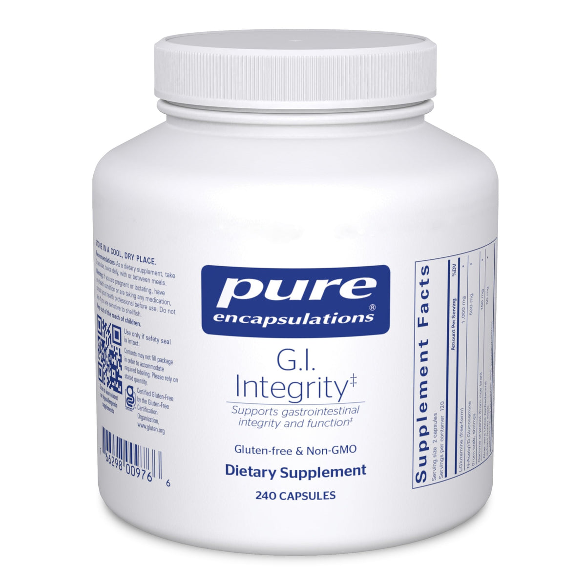 Pure Encapsulations G.I. Integrity bottle highlighting premium GI health support for daily wellness.