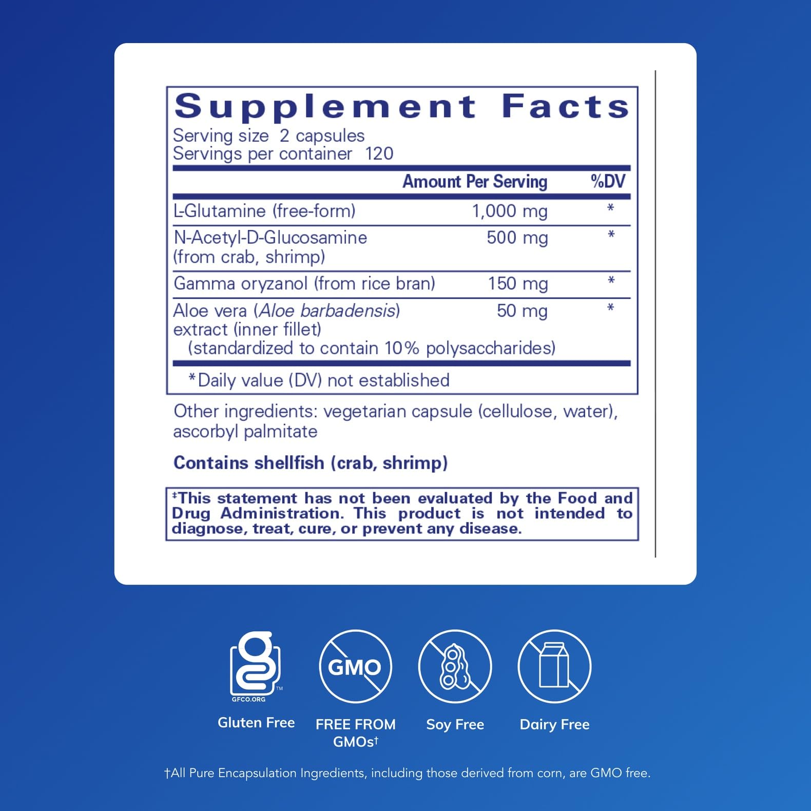 Close-up of G.I. Integrity label showing allergen-free formulation.