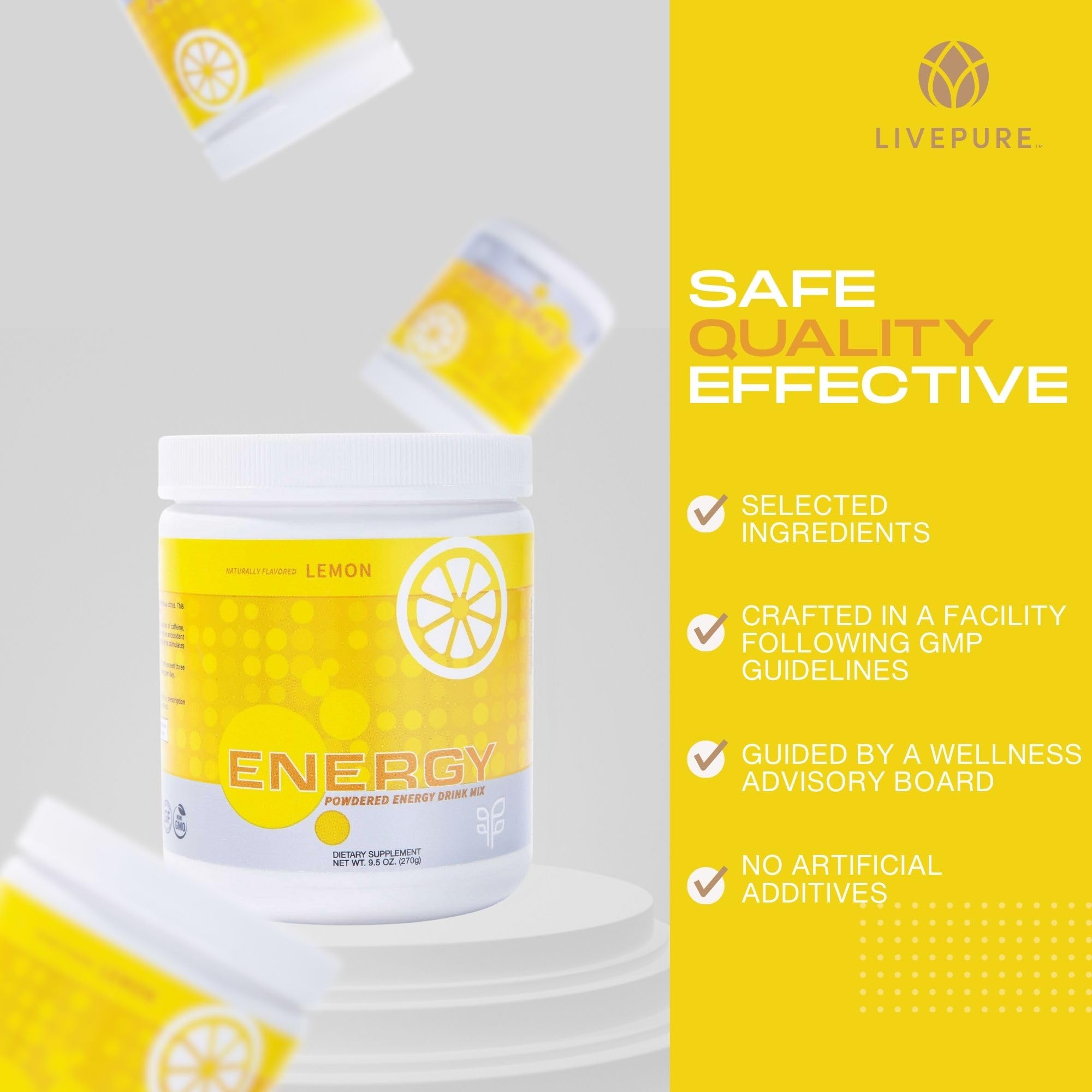 PURE Energy Drink Mix dissolved in water shows clear citrus infusion
