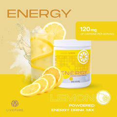 PURE Energy Drink Mix lemon-wheatgrass scoop ready to dissolve quickly