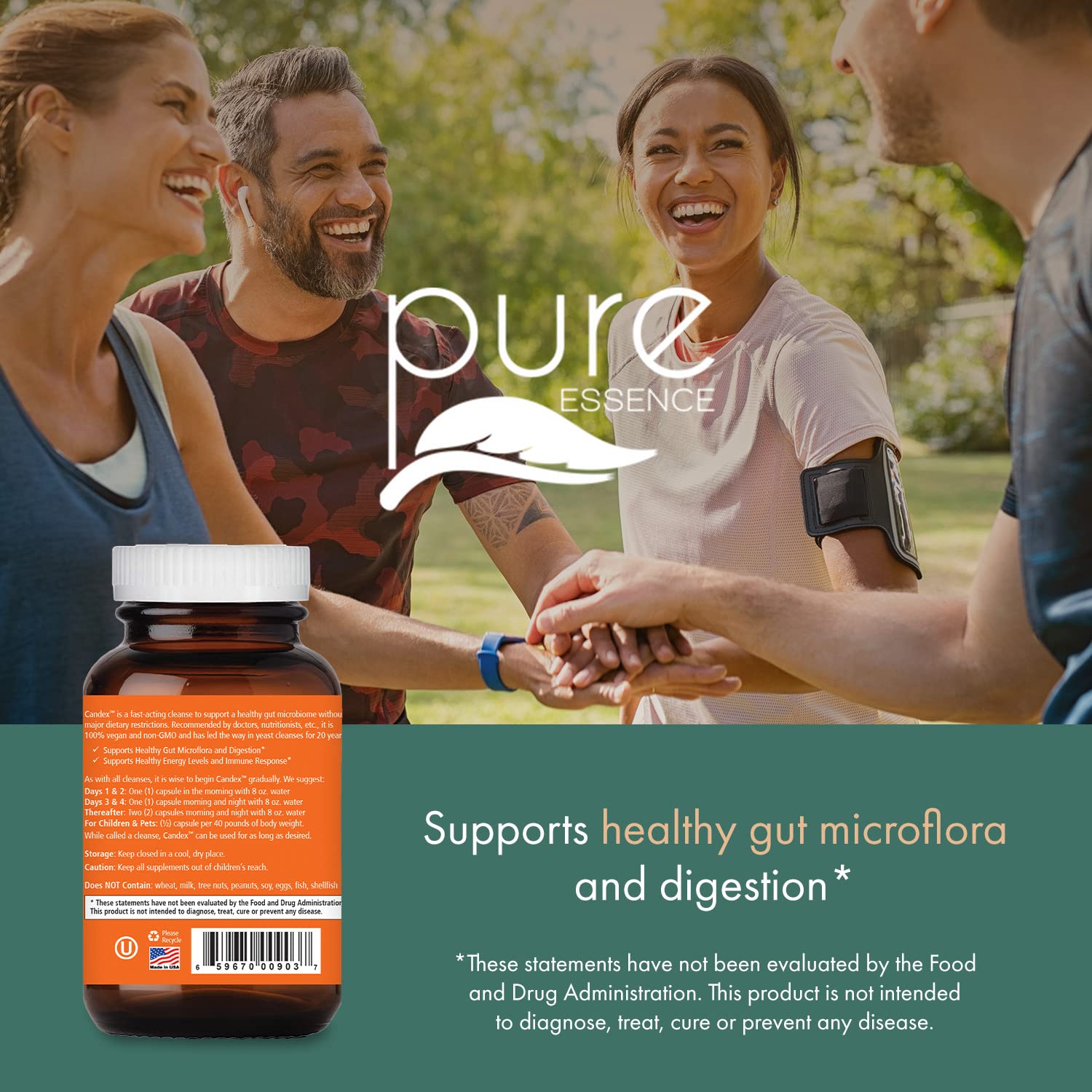 Pure Essence Candex capsules in hand emphasize ease of use between meals