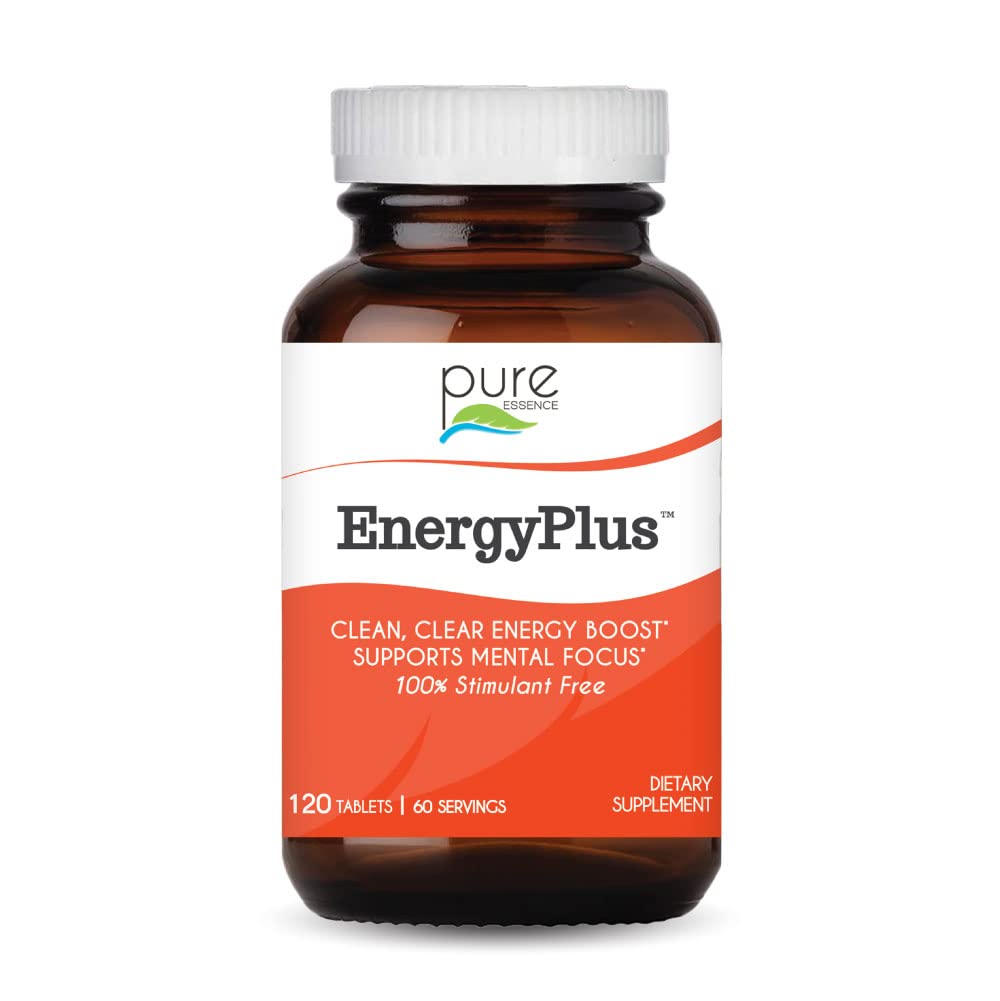 Pure Essence EnergyPlus bottle front promotes natural, caffeine-free energy for focused days