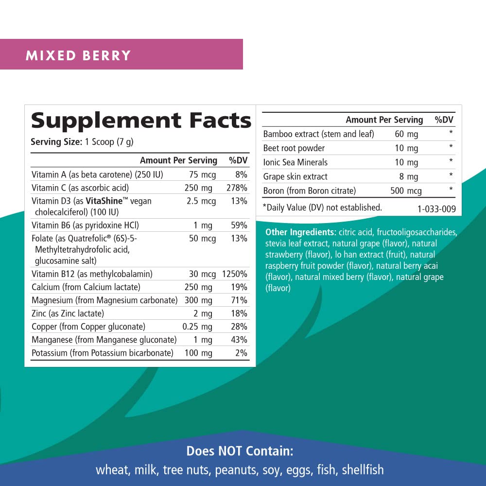 Nutrition panel on Ionic Fizz Calcium Plus shows B12 and C for bone health