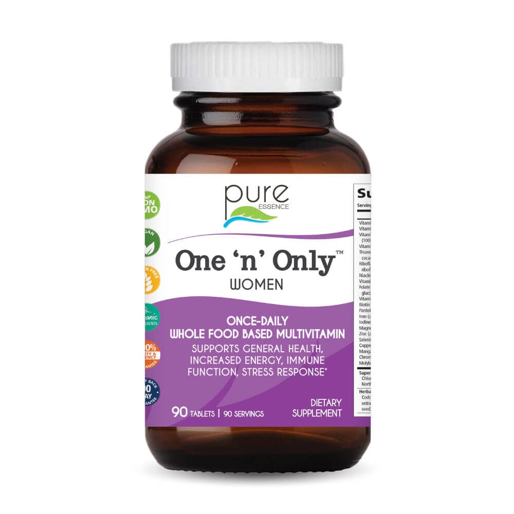 Pure Essence Labs One N Only bottle front promotes daily vitality for women