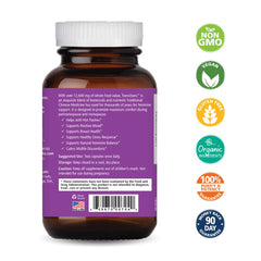 Capsules inside Pure Essence Labs Transitions bottle imply daily dosing for hormone balance.