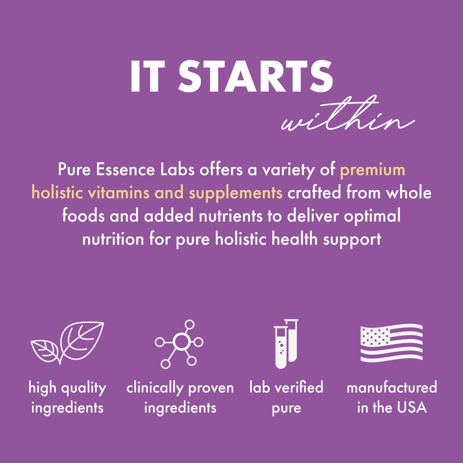 Herbal-ingredient illustration hints at Burdock, Kudzu, and Chaste Tree in Pure Essence Labs Transitions.