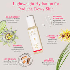 Pure Fiji body mist with larch tree extract seals in moisture on the skin.