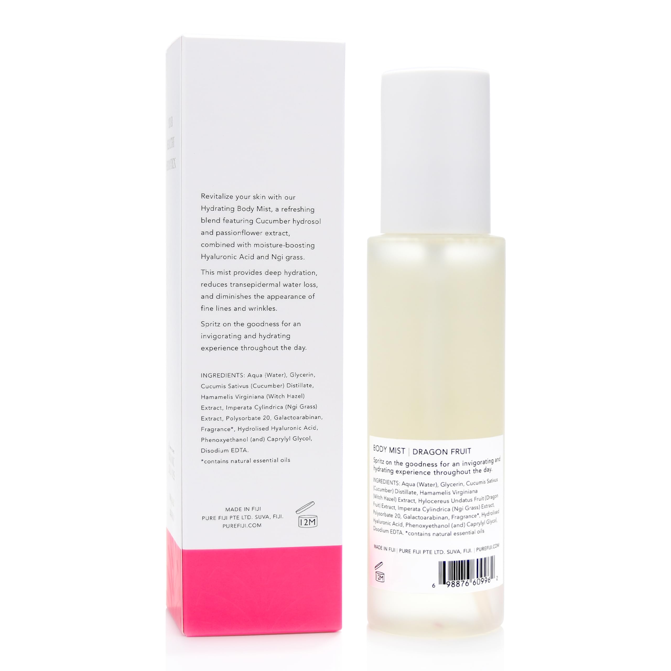 Pure Fiji hydrating body mist dragon fruit spray cools and refreshes the skin on demand.