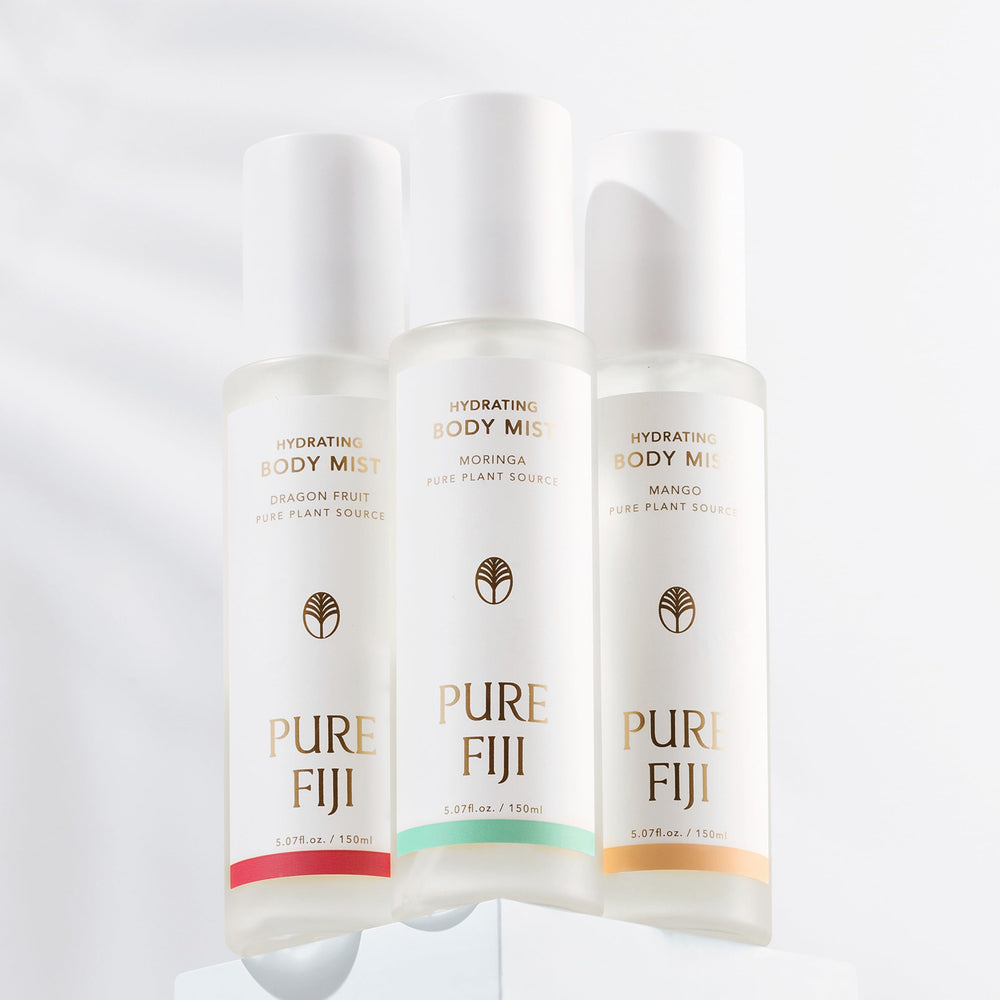 Pure Fiji cucumber and witch hazel spray provides soothing, cooling relief anytime.