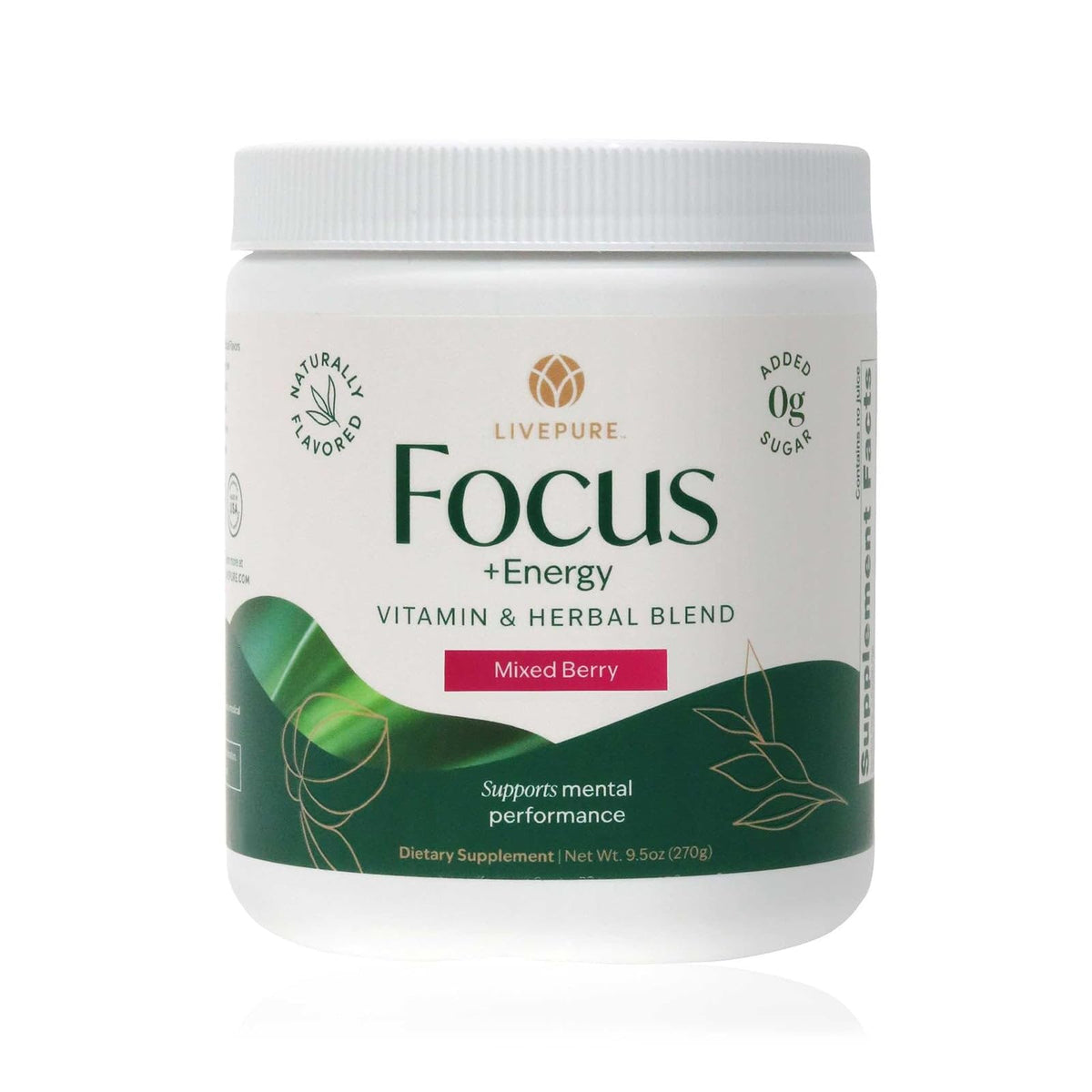 PURE Focus + Energy Drink Mix front view, convenient energy boost on the go.