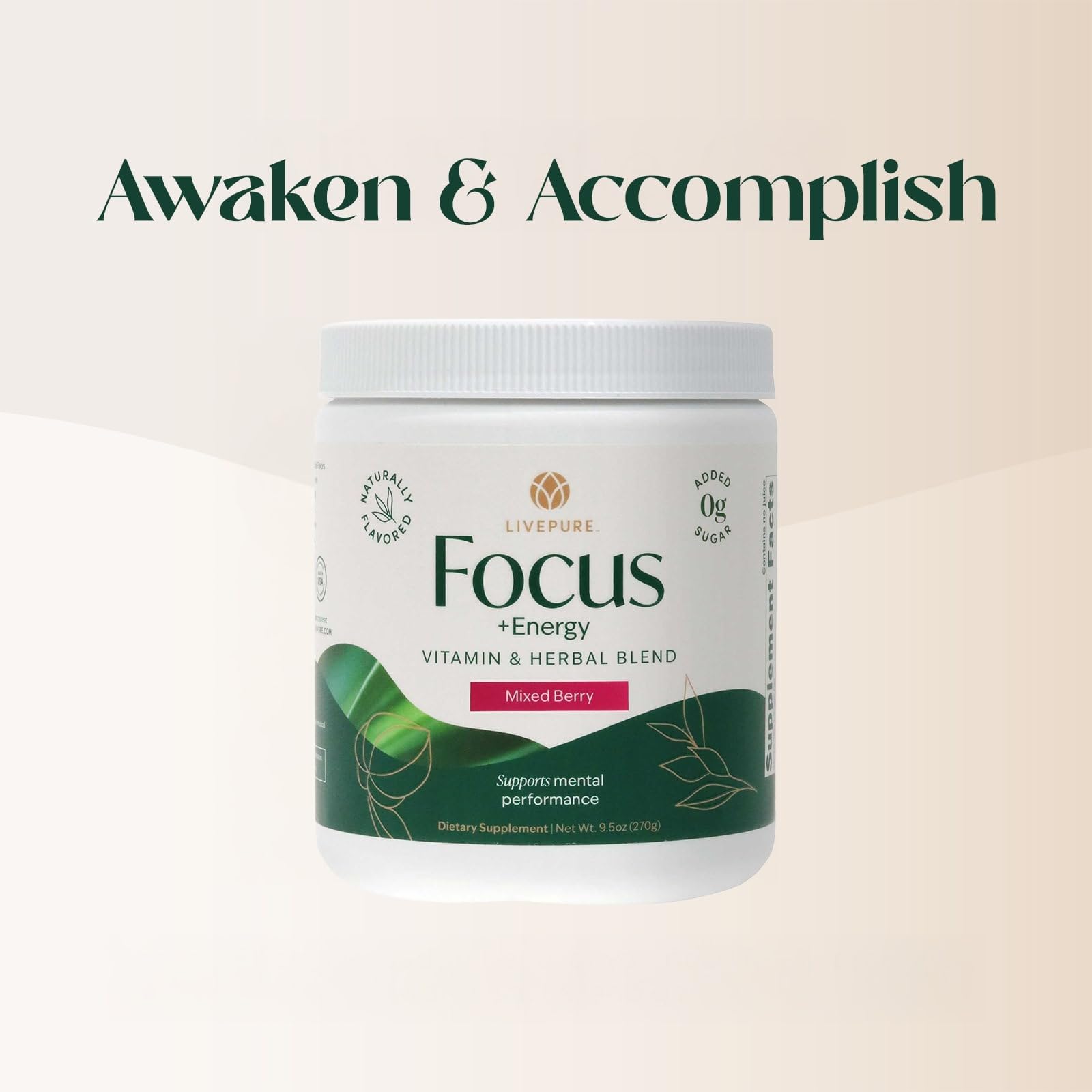 PURE Focus + Energy Drink Mix ice and serve, ideal for workouts.