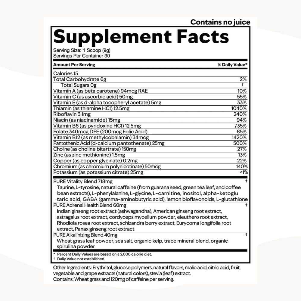 PURE Focus + Energy Drink Mix on-the-go sachets, supports busy days.