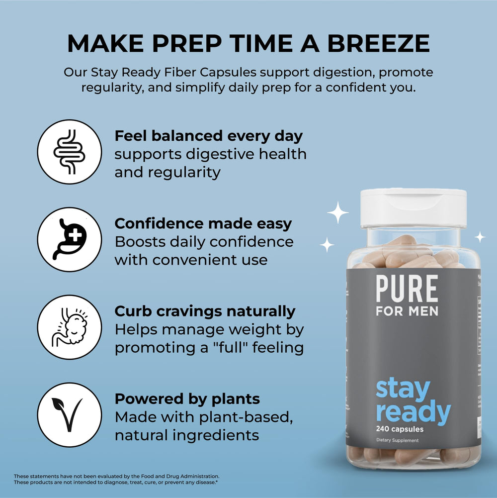 Chia seeds in Pure for Men Stay Ready Fiber blend add fiber and omega-3s.