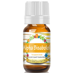Pure Gold Alpha Bisabolol essential oil bottle pour for diffuser blends, skin-safe when diluted.