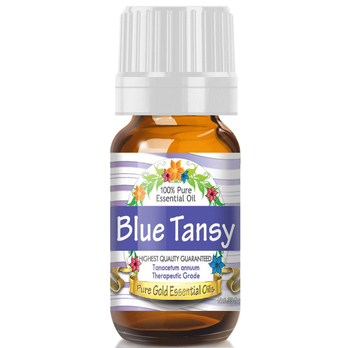 Pure Gold Blue Tansy bottle front, ideal for diffuser use and gifting.