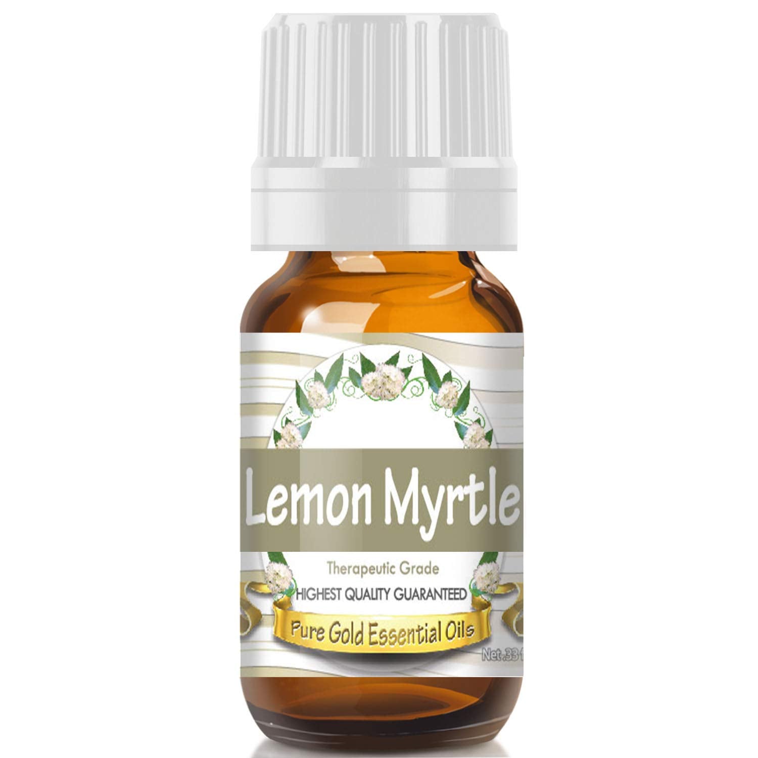Pure Gold Lemon Myrtle essential oil bottle with dropper for aromatherapy and DIY blends