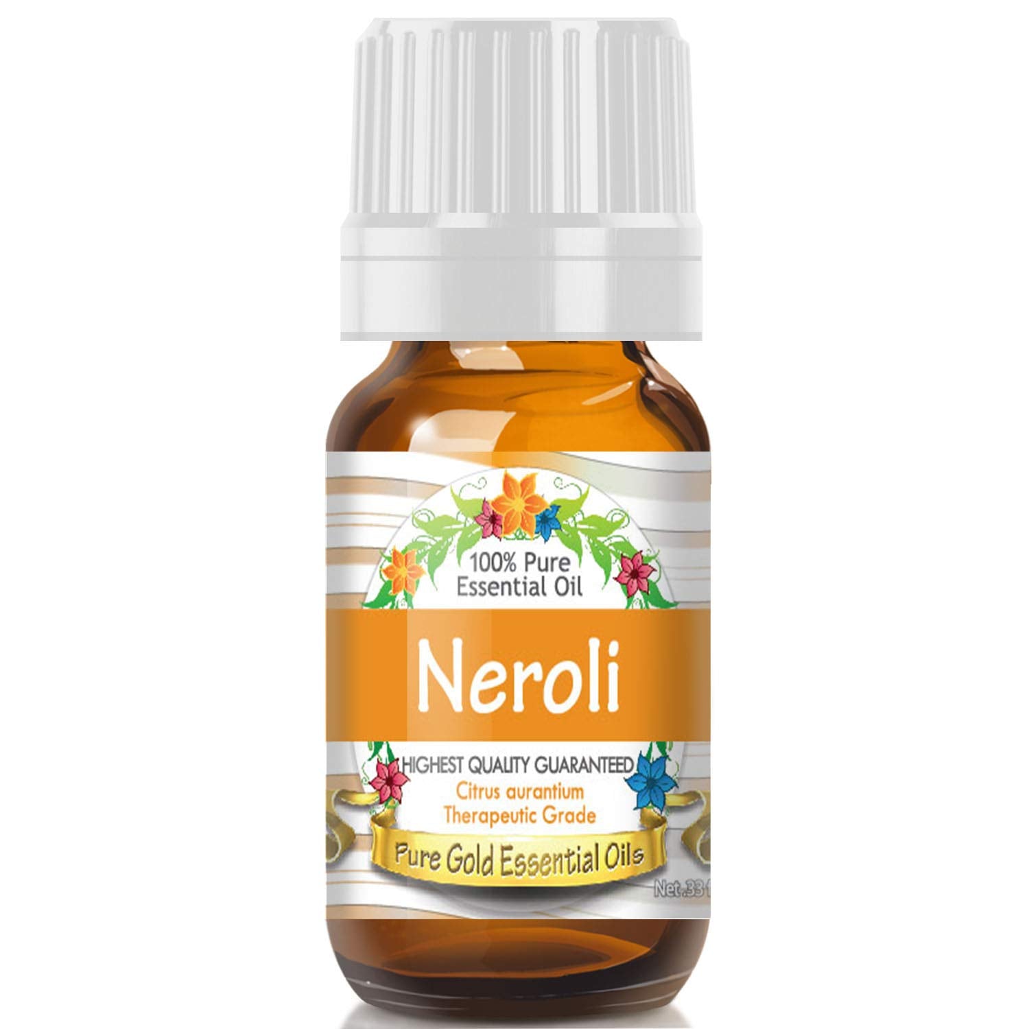 Pure Gold Neroli bottle with dropper, ideal for DIY skincare and calming aromatherapy.