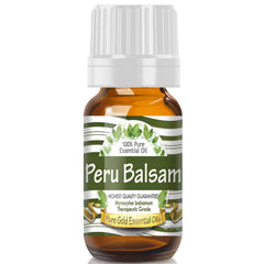 Pure Gold Peru Balsam essential oil bottle with dropper for easy, precise application.